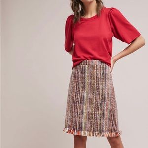 Anthropologie Maeve Fringed Tweed A-Line Skirt